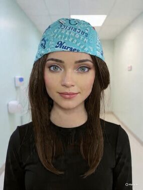 Handmade Blue and White Scrub Cap/ Nurse Hat